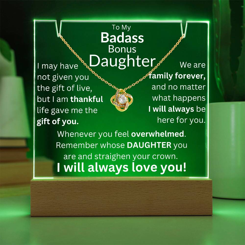 Gift of You Acrylic and Necklace Bundle - Badass Bonus Daughter Gift LED Corded Base / 14K White Gold Finish Acrylic Giftinum