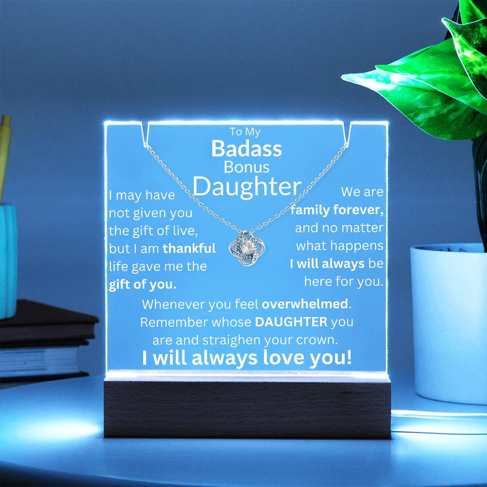 Gift of You Acrylic and Necklace Bundle - Badass Bonus Daughter Gift LED Corded Base / 14K White Gold Finish Acrylic Giftinum