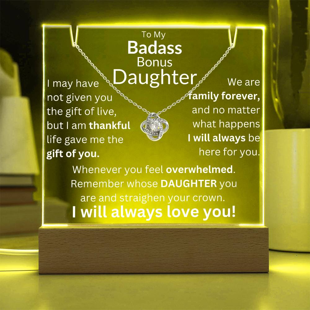Gift of You Acrylic and Necklace Bundle - Badass Bonus Daughter Gift LED Corded Base / 14K White Gold Finish Acrylic Giftinum