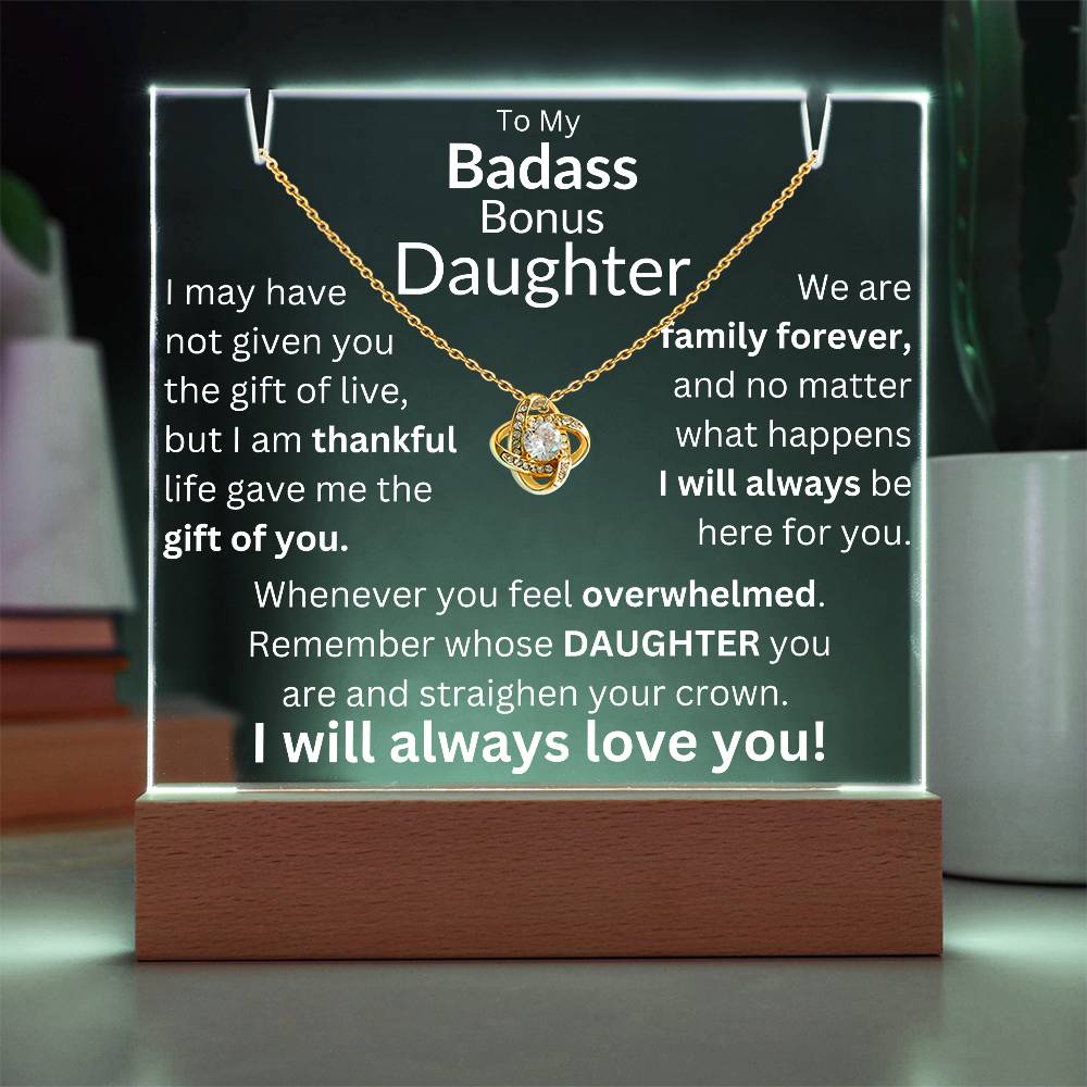Gift of You Acrylic and Necklace Bundle - Badass Bonus Daughter Gift LED Corded Base / 18K Yellow Gold Finish Acrylic Giftinum