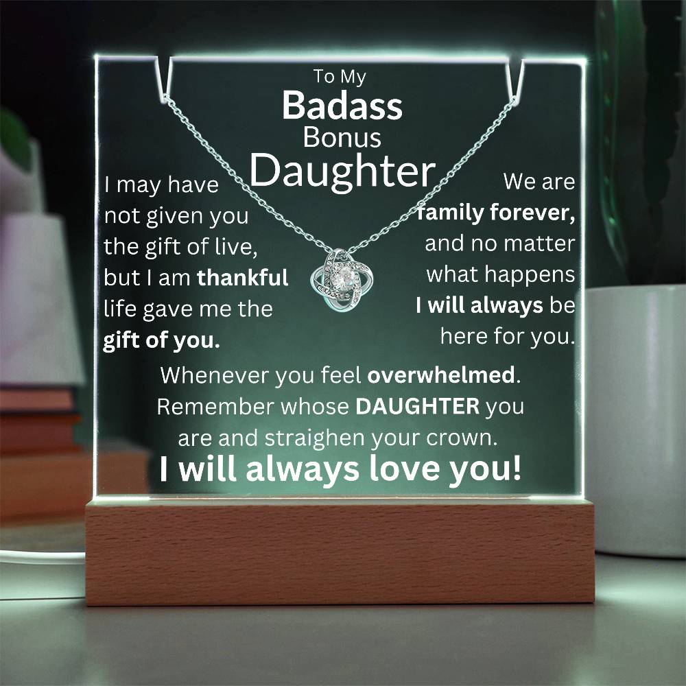 Gift of You Acrylic and Necklace Bundle - Badass Bonus Daughter Gift LED Corded Base / 14K White Gold Finish Acrylic Giftinum