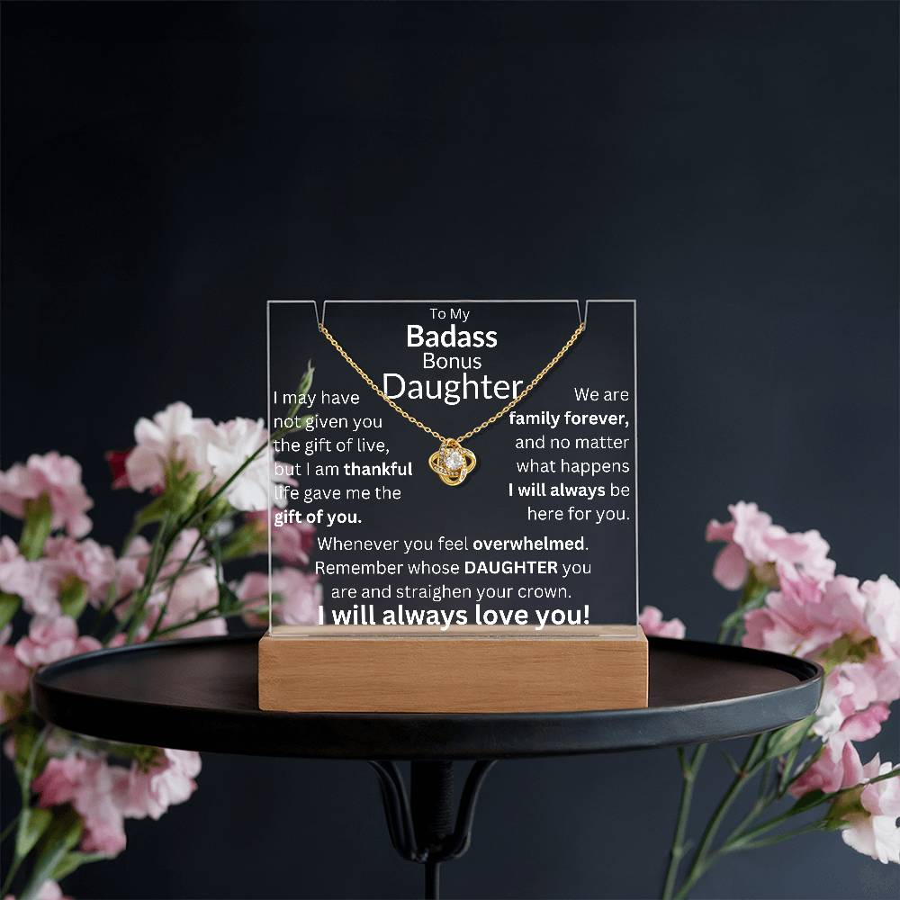 Gift of You Acrylic and Necklace Bundle - Badass Bonus Daughter Gift LED Corded Base / 14K White Gold Finish Acrylic Giftinum