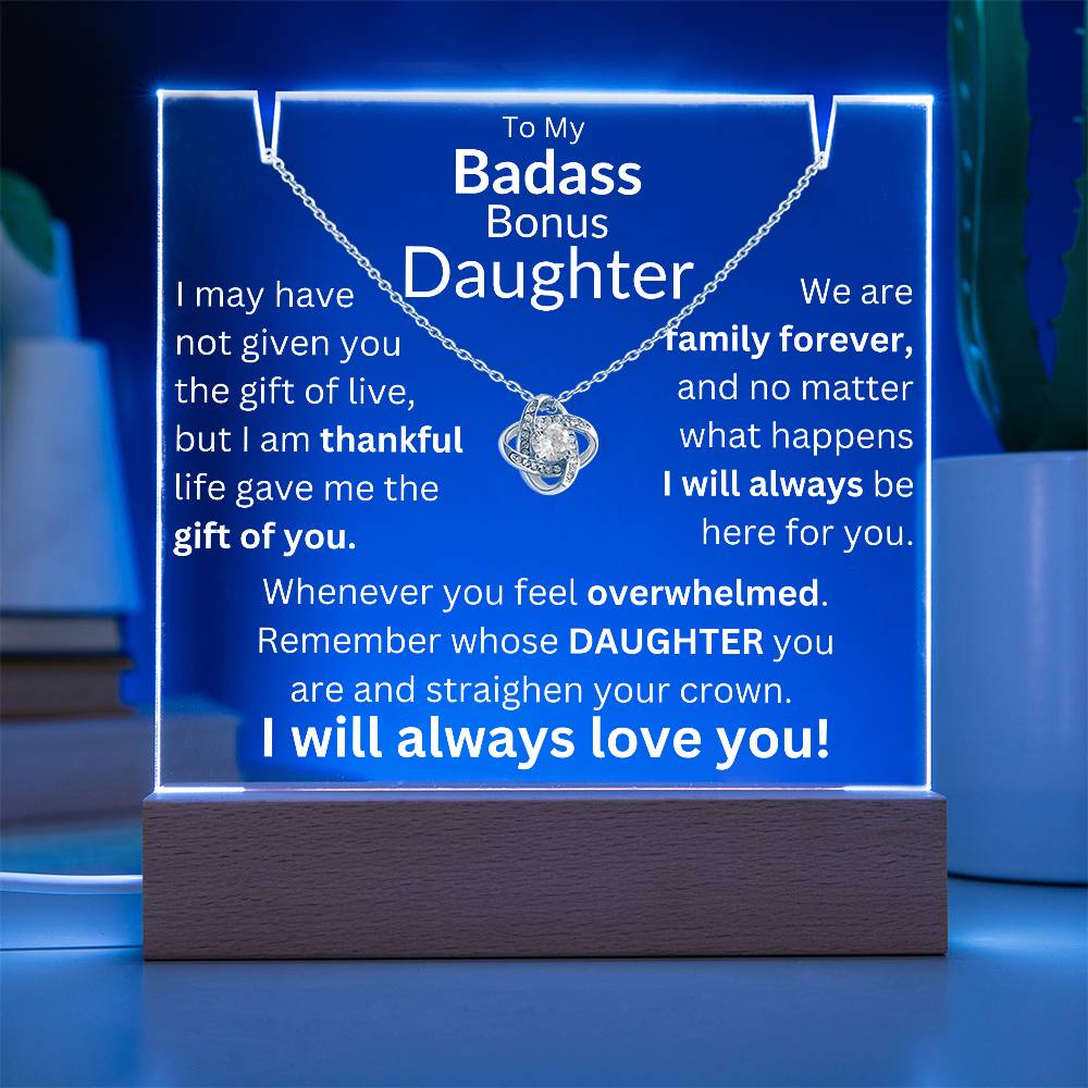 Gift of You Acrylic and Necklace Bundle - Badass Bonus Daughter Gift LED Corded Base / 14K White Gold Finish Acrylic Giftinum