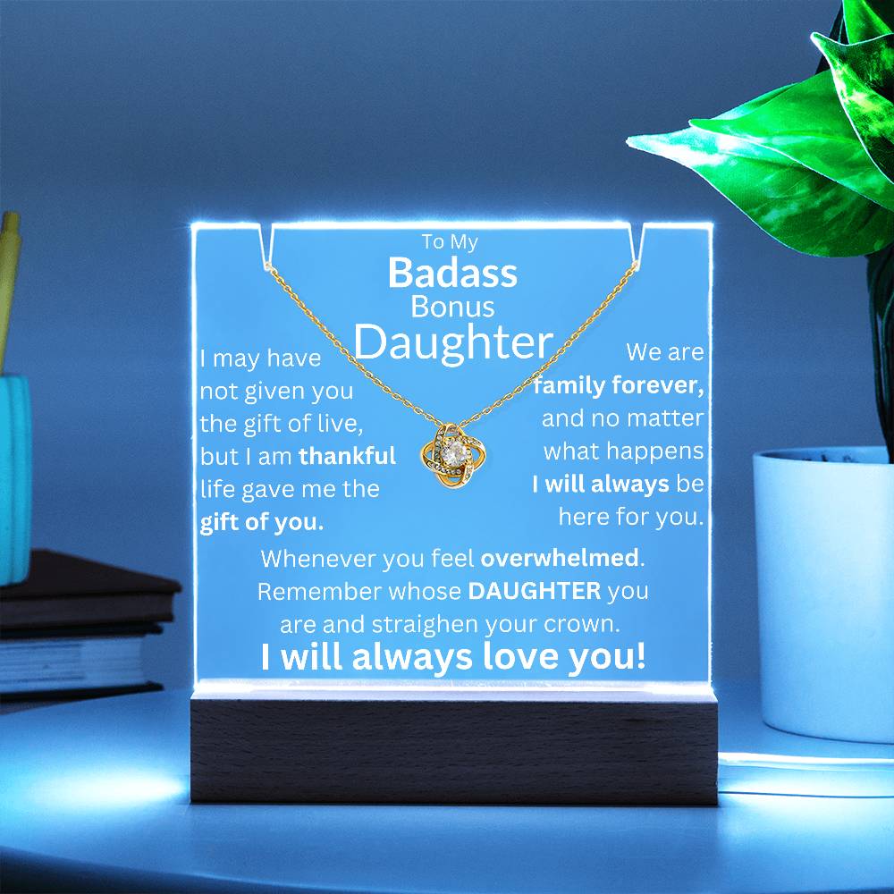 Gift of You Acrylic and Necklace Bundle - Badass Bonus Daughter Gift LED Corded Base / 14K White Gold Finish Acrylic Giftinum