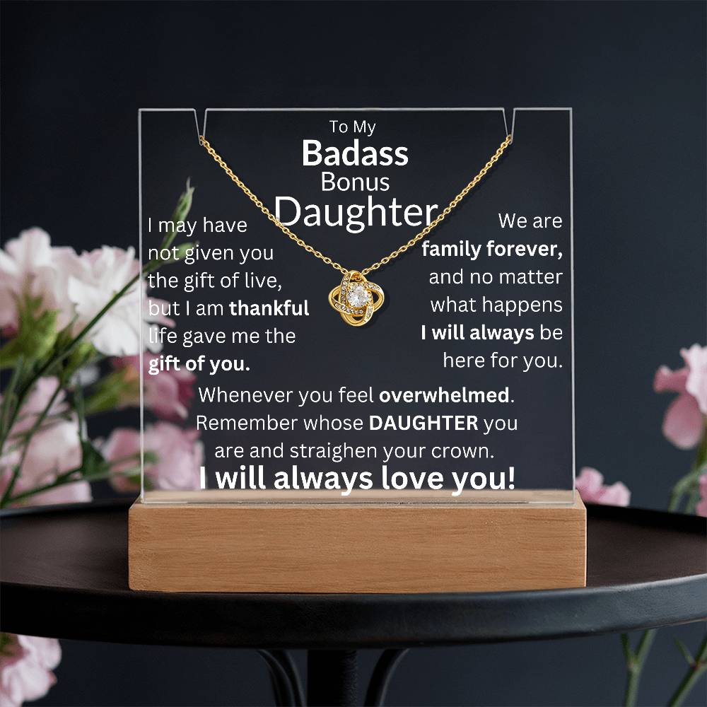 Gift of You Acrylic and Necklace Bundle - Badass Bonus Daughter Gift LED Corded Base / 14K White Gold Finish Acrylic Giftinum