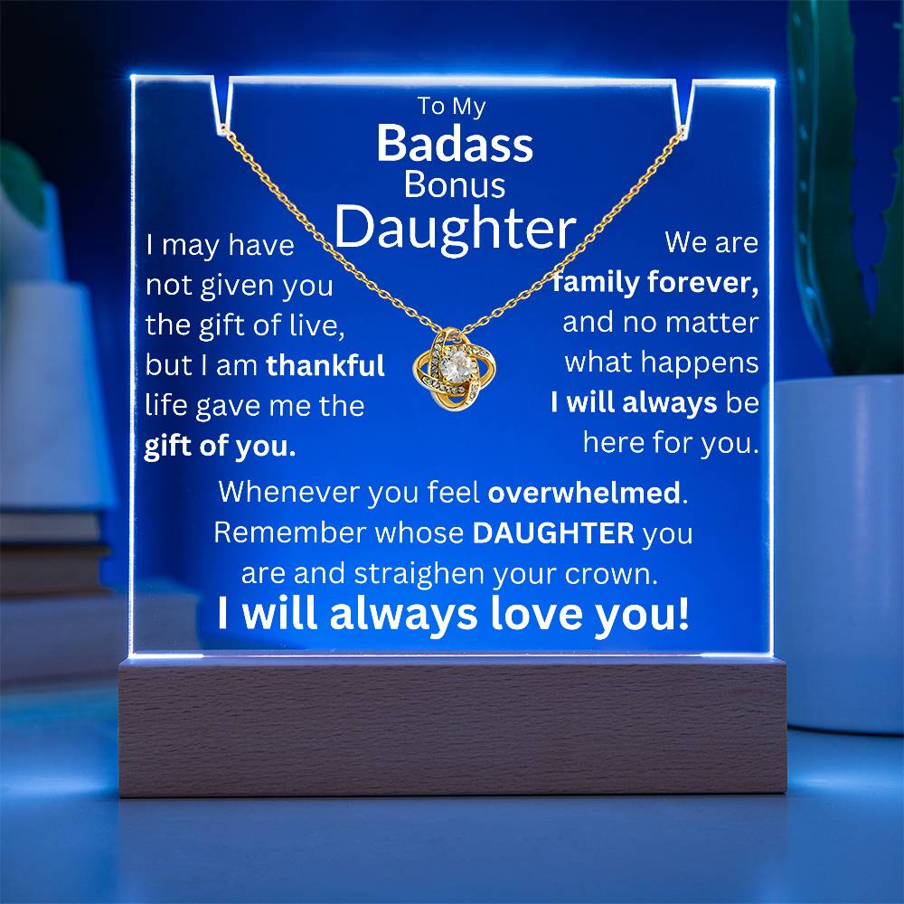 Gift of You Acrylic and Necklace Bundle - Badass Bonus Daughter Gift LED Corded Base / 14K White Gold Finish Acrylic Giftinum