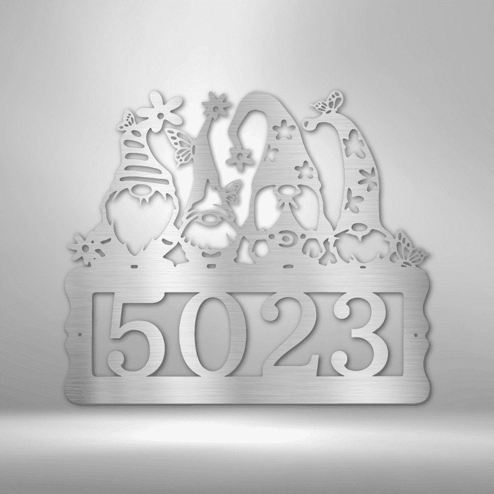 Gnome Address Sign - Steel Sign Silver / 12" Custom Giftinum