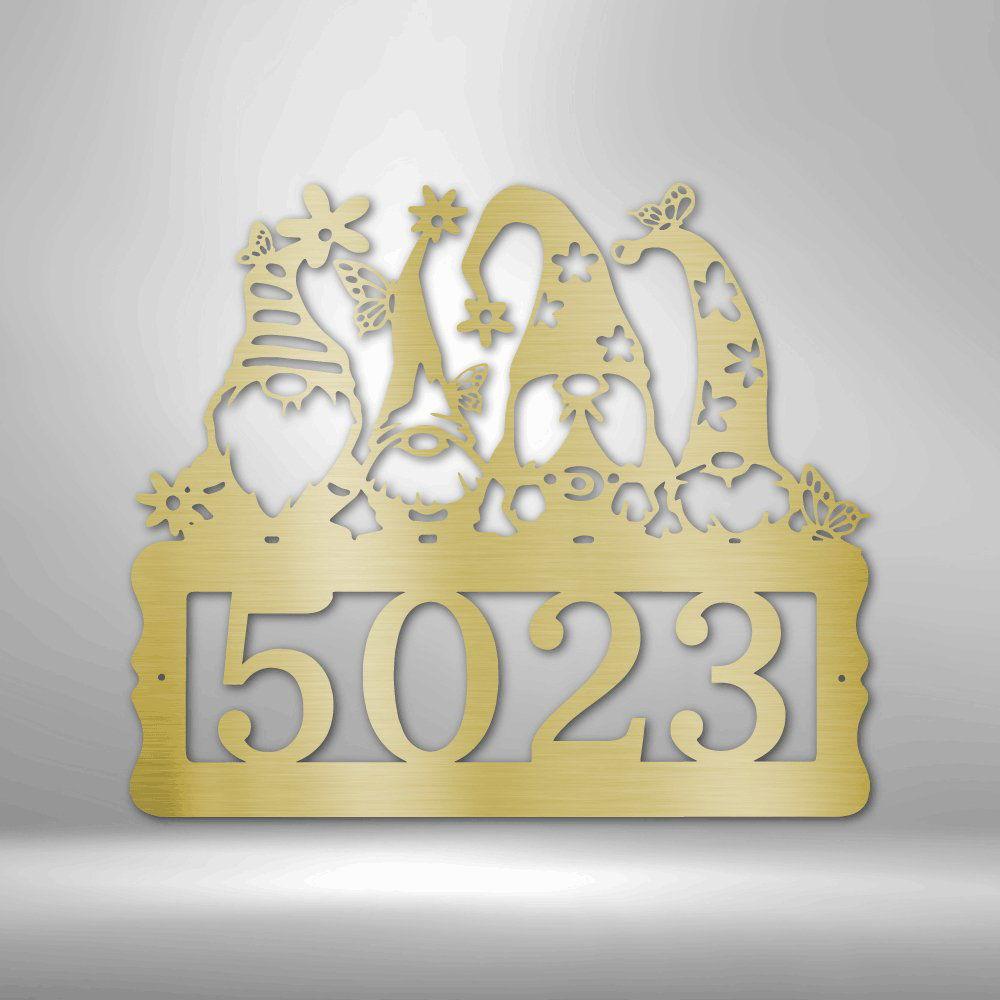 Gnome Address Sign - Steel Sign Gold / 12" Custom Giftinum