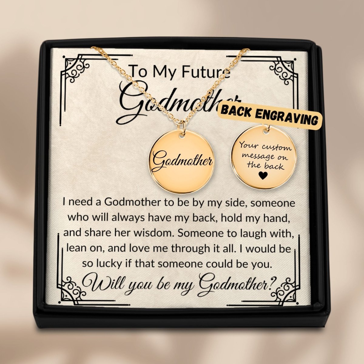 Godmother proposal Without back engraving / Silver Steel Upload Your Own Design Giftinum