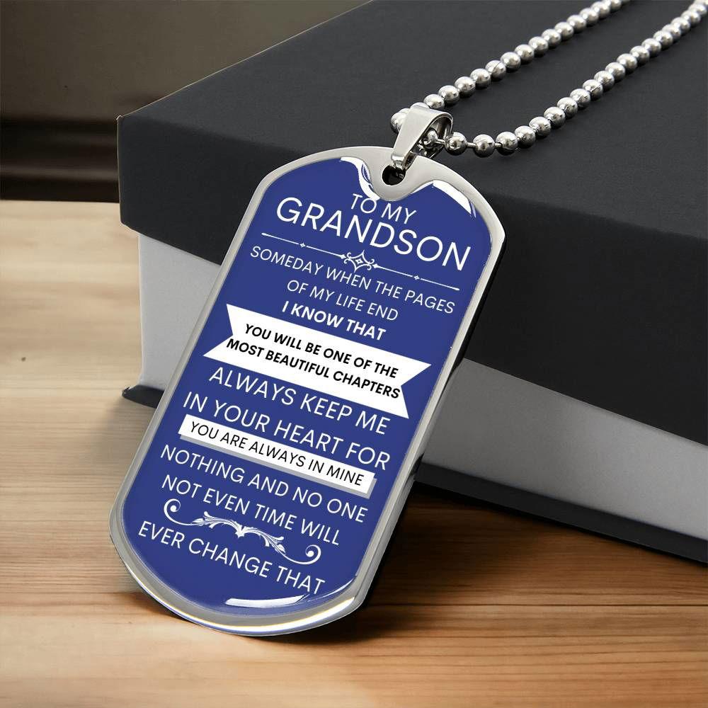Grandson Dog Tag Necklace Military Chain (Silver) / No Jewelry Giftinum