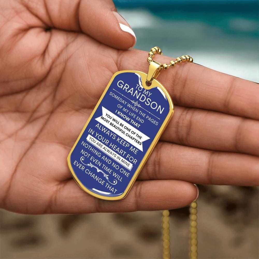 Grandson Dog Tag Necklace Military Chain (Silver) / No Jewelry Giftinum