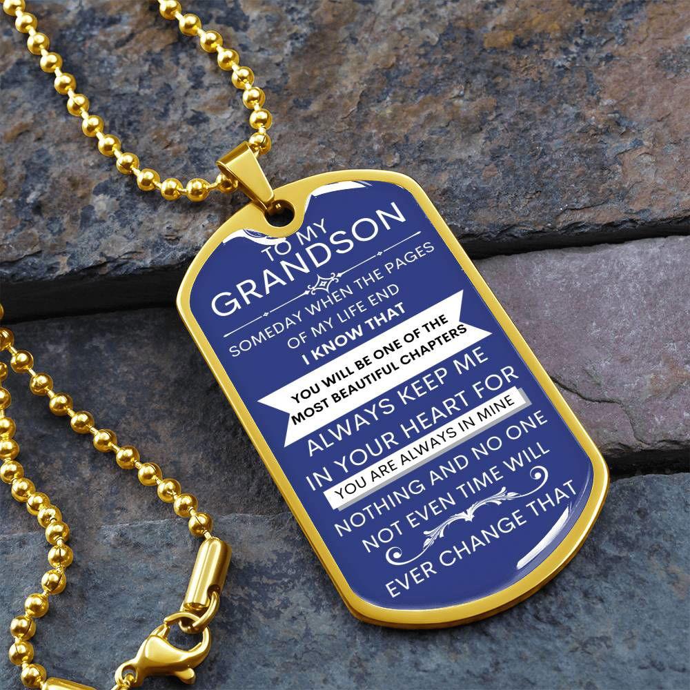 Grandson Dog Tag Necklace Military Chain (Silver) / No Jewelry Giftinum