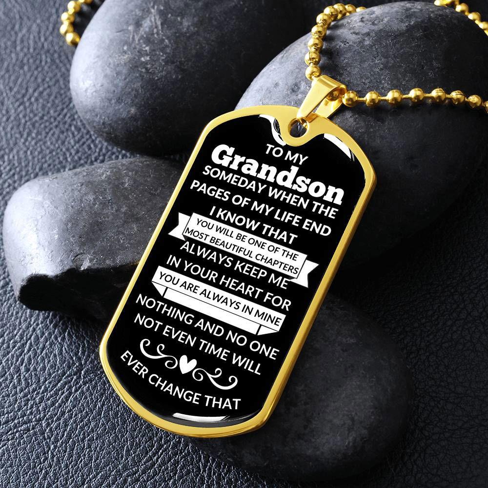 Grandson Dog Tag Necklace - Keep me in your heart Military Chain (Silver) / No Jewelry Giftinum