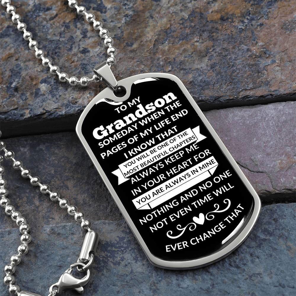 Grandson Dog Tag Necklace - Keep me in your heart Military Chain (Silver) / No Jewelry Giftinum