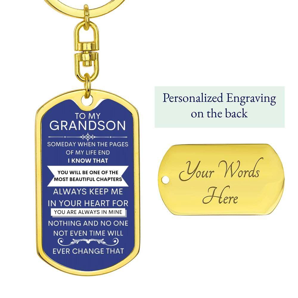 Grandson Keychain Dog Tag with Swivel Keychain (Gold) / Yes Jewelry Giftinum