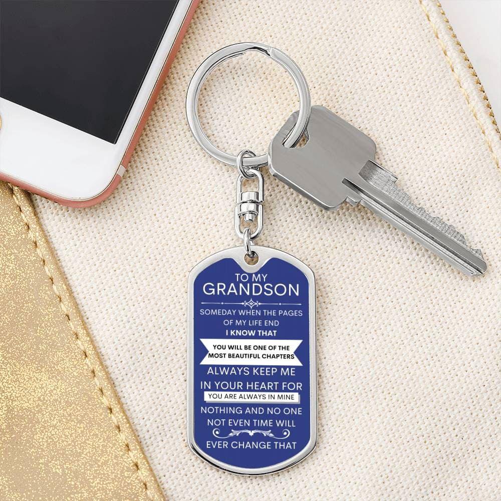 Grandson Keychain Dog Tag with Swivel Keychain (Steel) / No Jewelry Giftinum