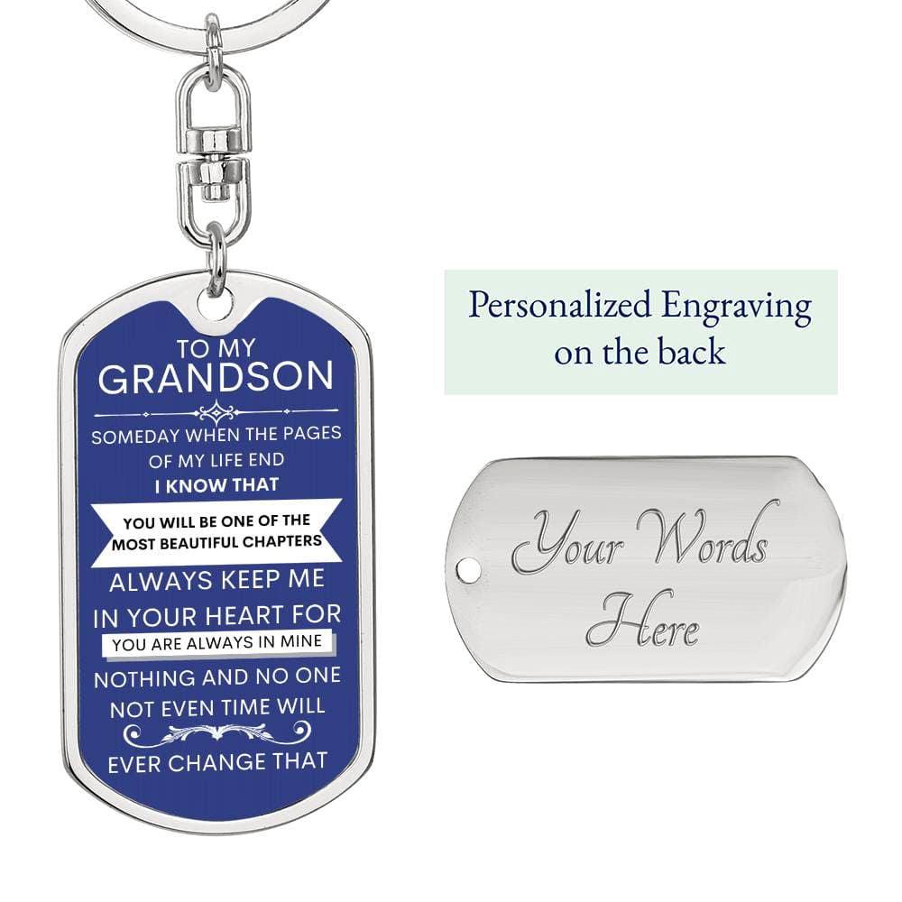 Grandson Keychain Dog Tag with Swivel Keychain (Steel) / Yes Jewelry Giftinum