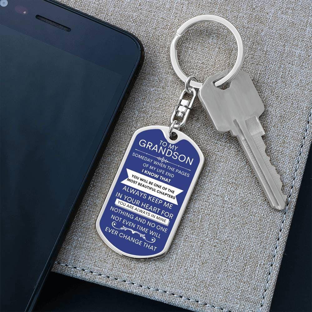 Grandson Keychain Dog Tag with Swivel Keychain (Steel) / No Jewelry Giftinum