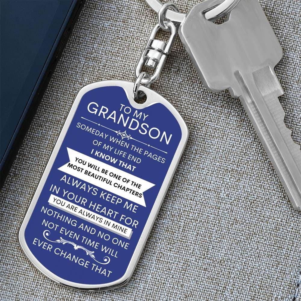 Grandson Keychain Dog Tag with Swivel Keychain (Steel) / No Jewelry Giftinum