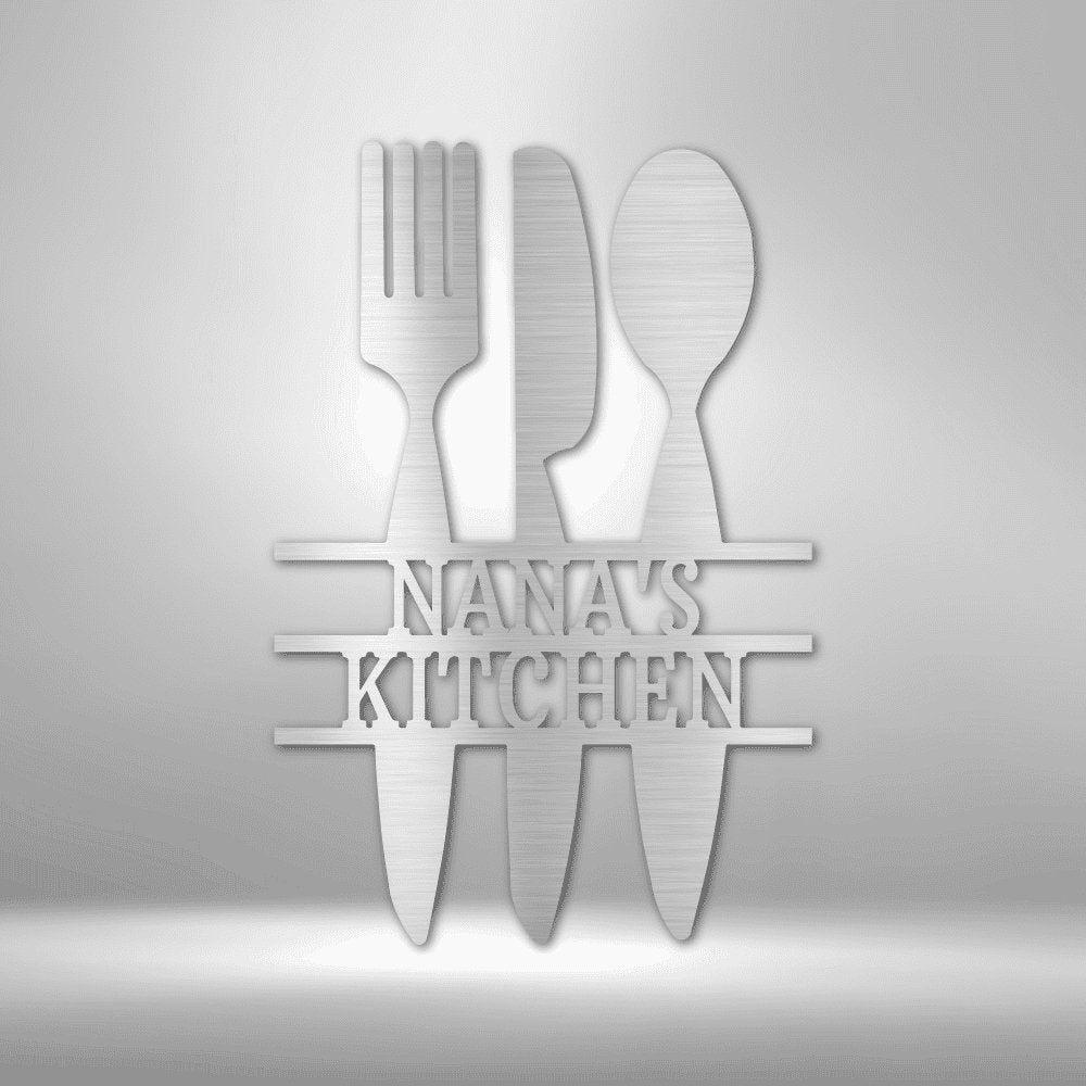 Kitchen Utensil Monogram - Steel Sign Silver / 12" Steel Sign Giftinum