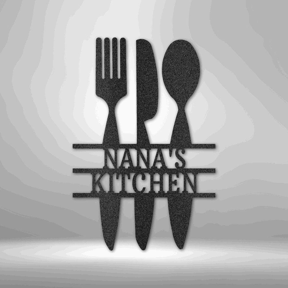Kitchen Utensil Monogram - Steel Sign Black / 12" Steel Sign Giftinum