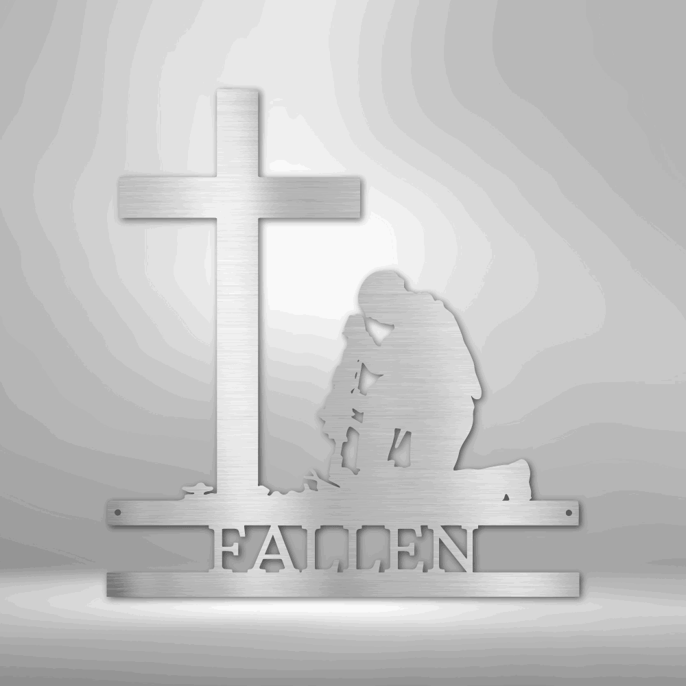 Kneeling Soldier Monogram - Steel Sign Silver / 12" Steel Sign Giftinum