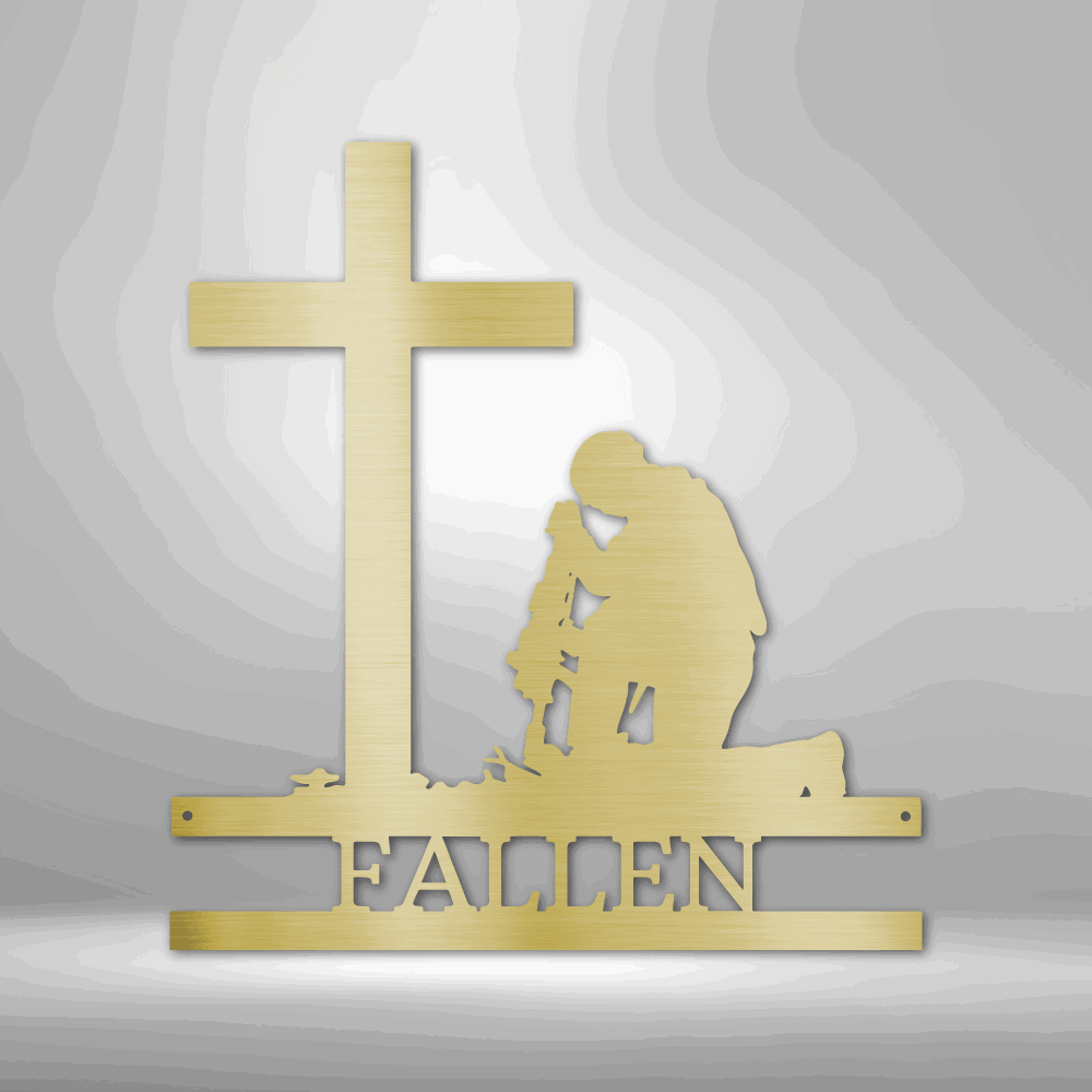 Kneeling Soldier Monogram - Steel Sign Gold / 12" Steel Sign Giftinum