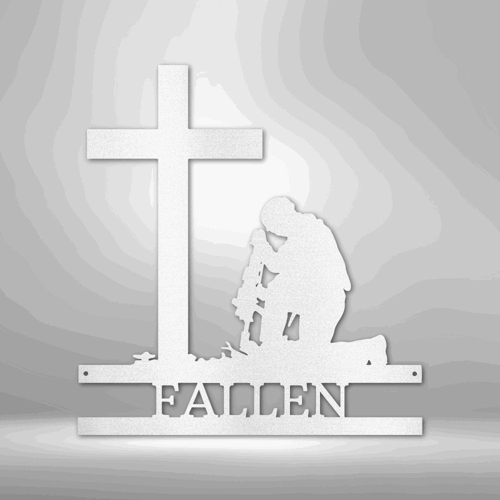 Kneeling Soldier Monogram - Steel Sign White / 12" Steel Sign Giftinum