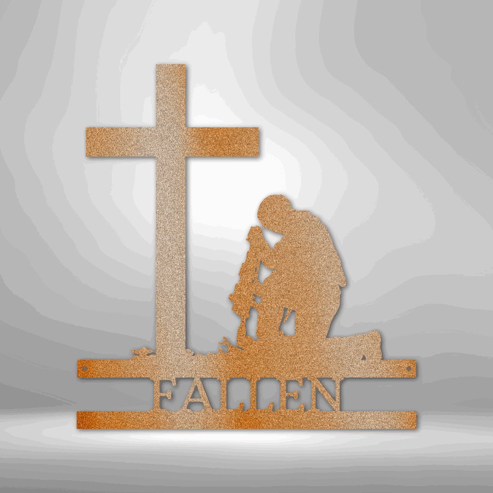 Kneeling Soldier Monogram - Steel Sign Copper / 12" Steel Sign Giftinum