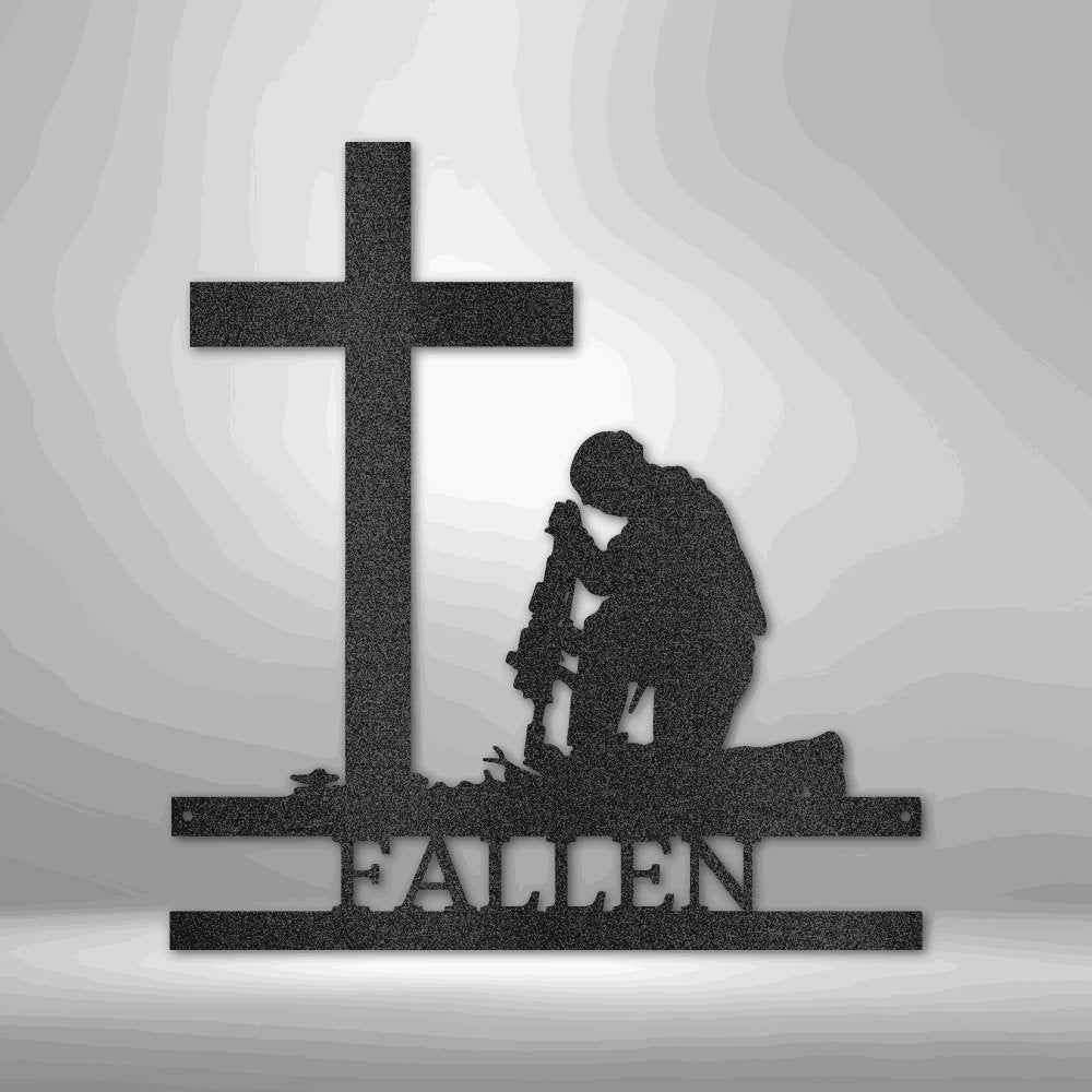 Kneeling Soldier Monogram - Steel Sign Black / 12" Steel Sign Giftinum