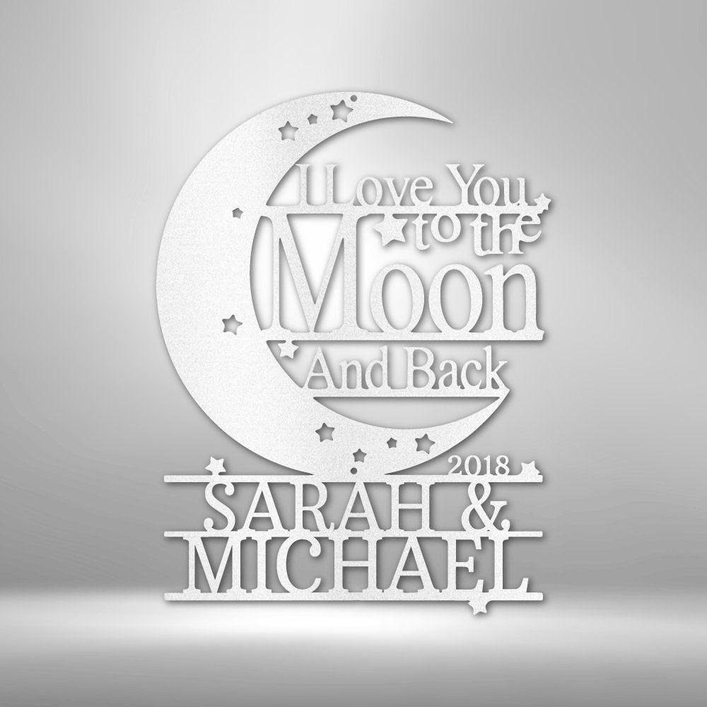 Moon and Back Monogram - Steel Sign White / 12" Steel Sign Giftinum
