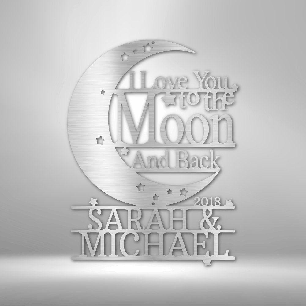 Moon and Back Monogram - Steel Sign Silver / 12" Steel Sign Giftinum