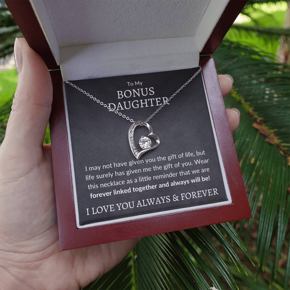 My Bonus Daughter Forever Love Necklace | Gift of Life 14k White Gold Finish / Standard Box Jewelry Giftinum