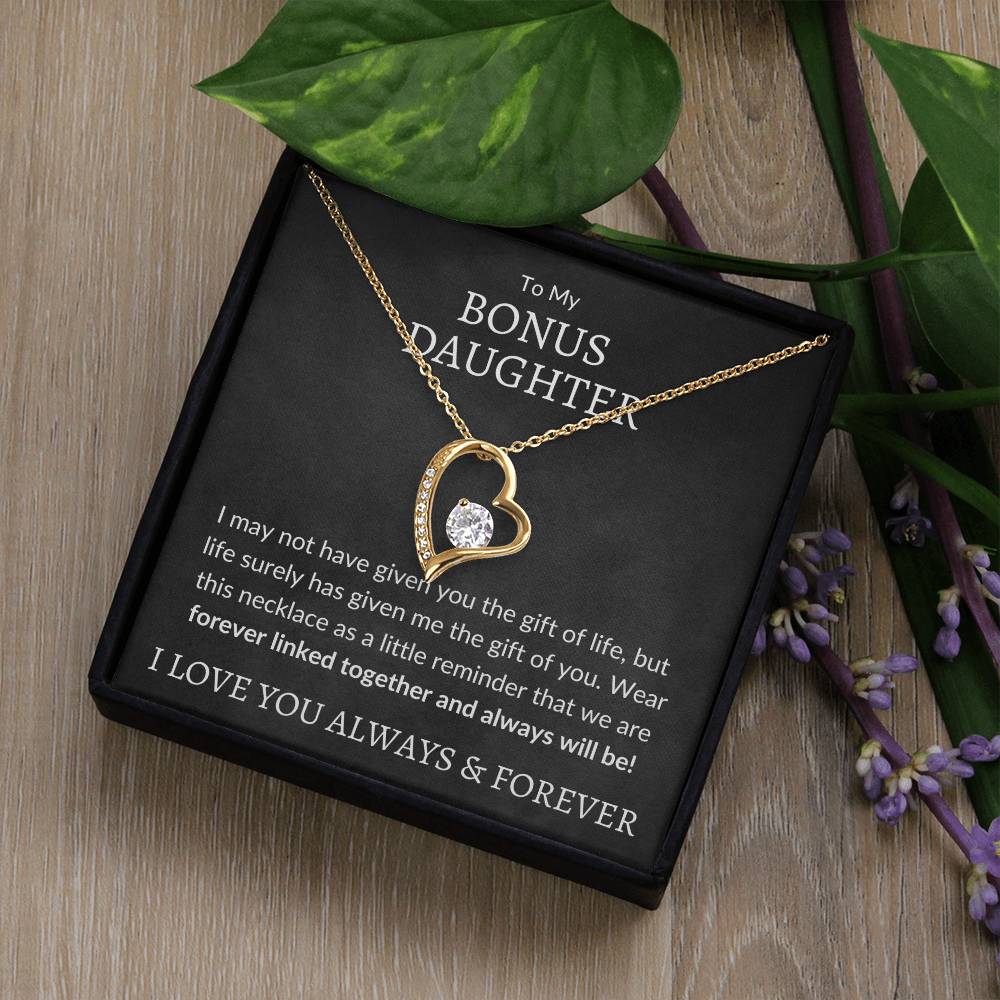 My Bonus Daughter Forever Love Necklace | Gift of Life 14k White Gold Finish / Standard Box Jewelry Giftinum