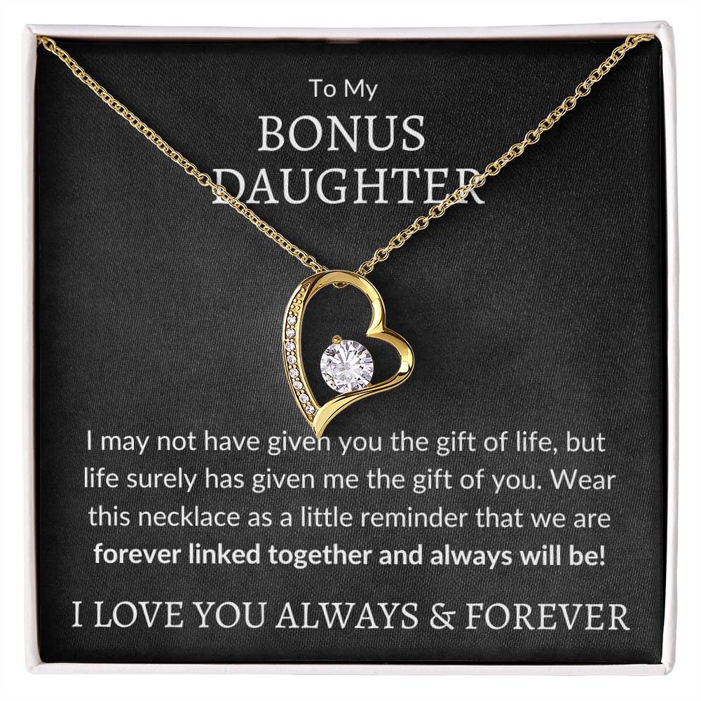 My Bonus Daughter Forever Love Necklace | Gift of Life 18k Yellow Gold Finish / Standard Box Jewelry Giftinum