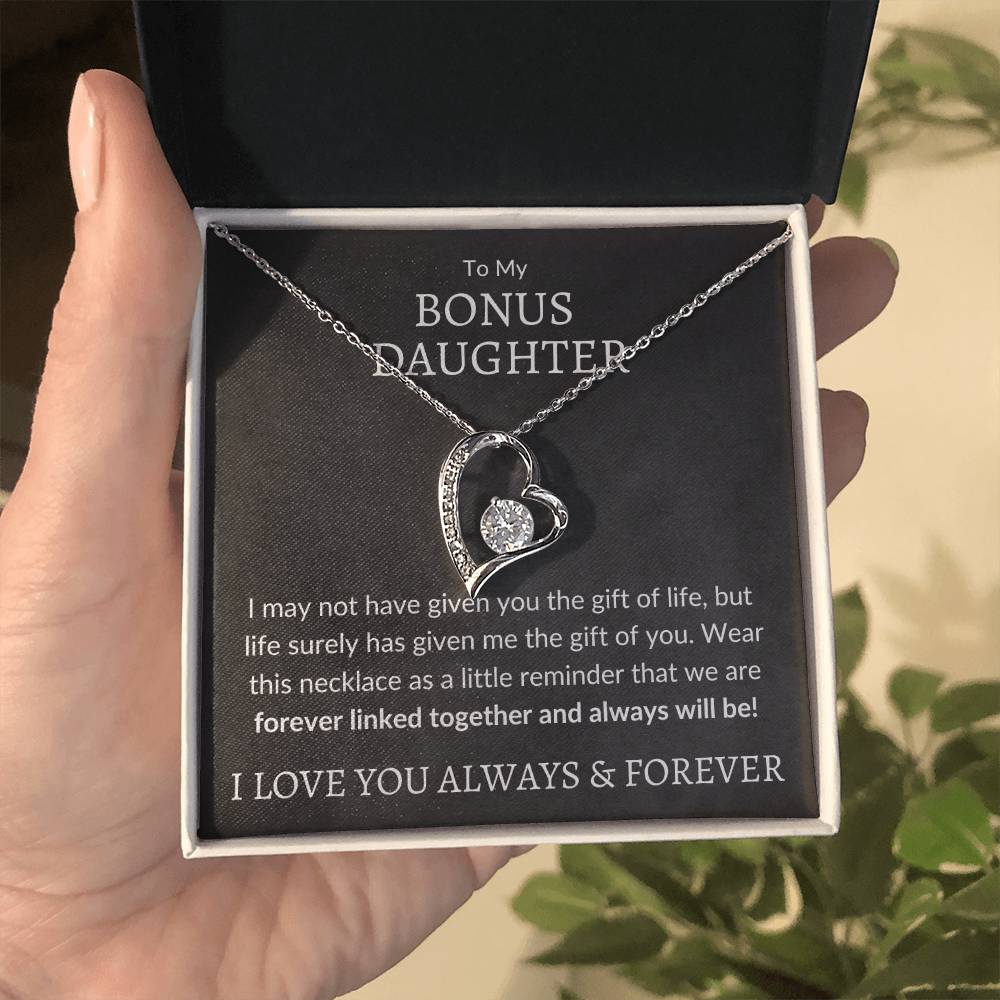 My Bonus Daughter Forever Love Necklace | Gift of Life 14k White Gold Finish / Standard Box Jewelry Giftinum