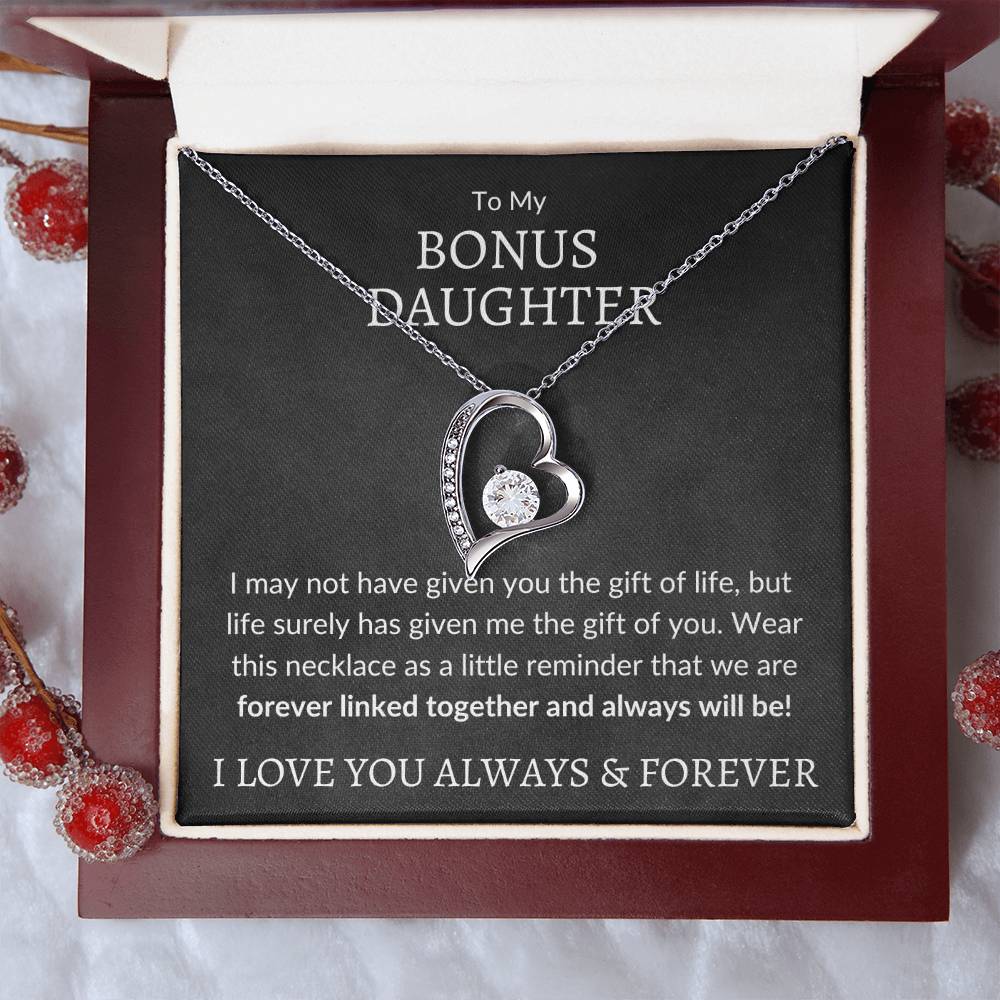My Bonus Daughter Forever Love Necklace | Gift of Life 14k White Gold Finish / Standard Box Jewelry Giftinum