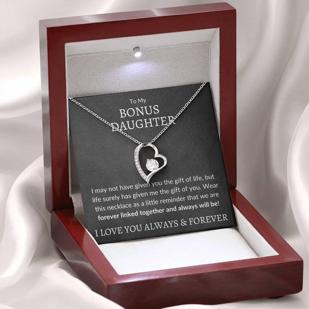 My Bonus Daughter Forever Love Necklace | Gift of Life 14k White Gold Finish / Standard Box Jewelry Giftinum