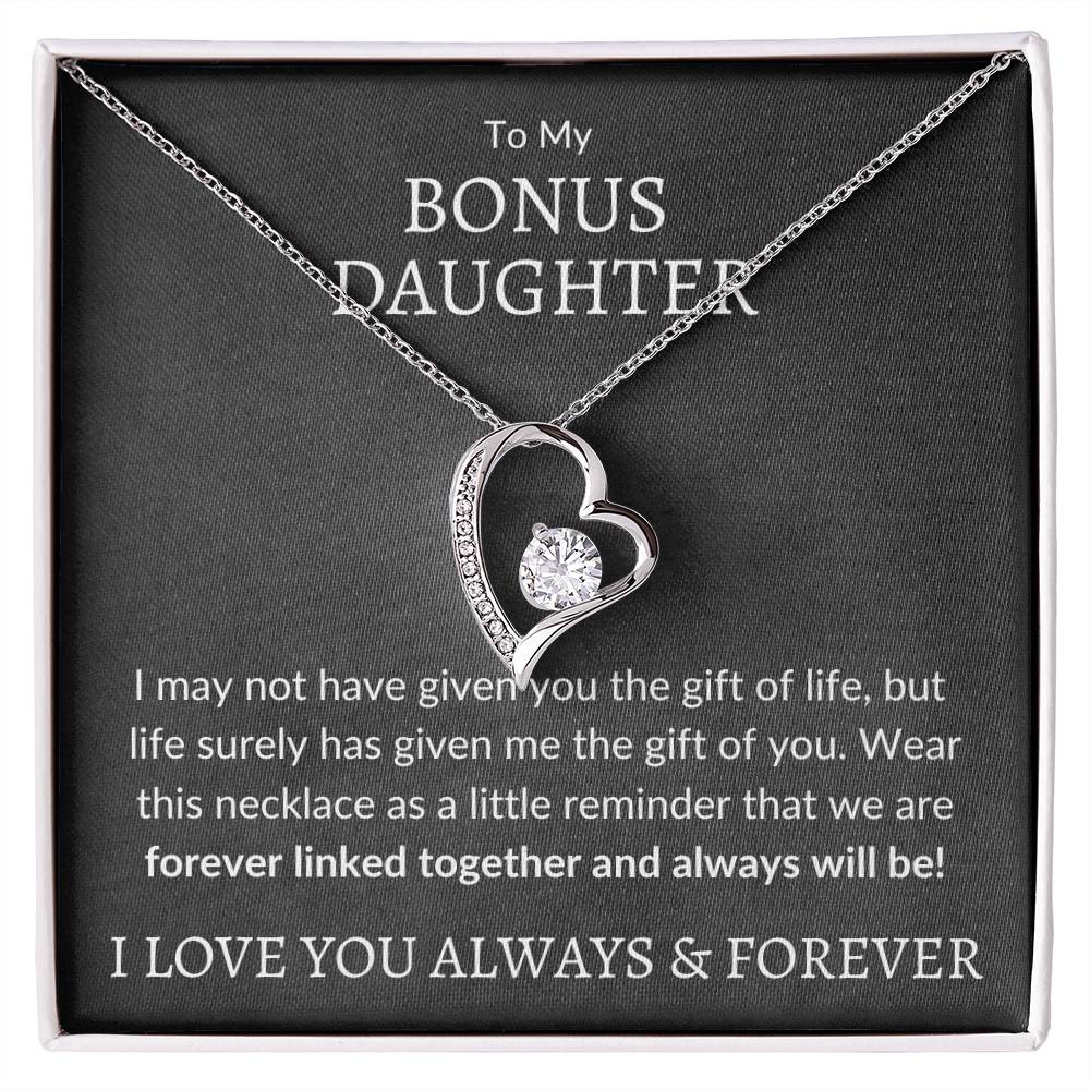 My Bonus Daughter Forever Love Necklace | Gift of Life 14k White Gold Finish / Standard Box Jewelry Giftinum