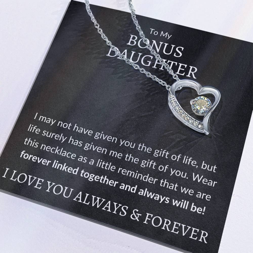 My Bonus Daughter Forever Love Necklace | Gift of Life 14k White Gold Finish / Standard Box Jewelry Giftinum