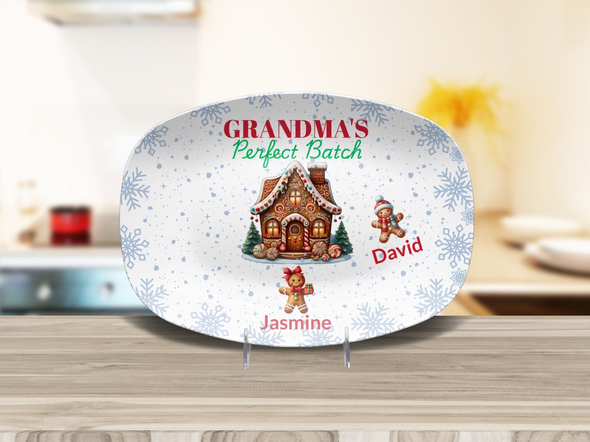 Personalized Christmas Platter for Grandma Platter / Two Gingerbread Cubs Platter Giftinum