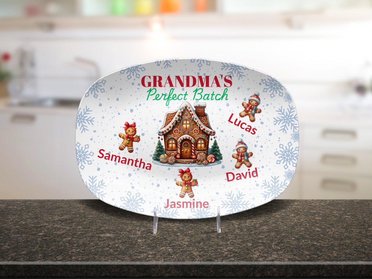 Personalized Christmas Platter for Grandma Platter / Four Gingerbread Cubs Platter Giftinum