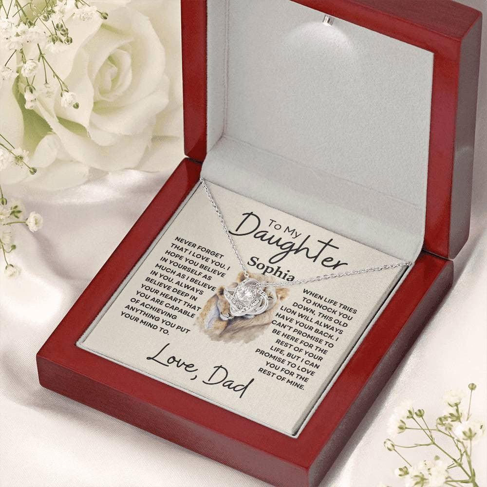 Personalized Daughter Necklace - Never Forget 18K Yellow Gold Finish / Luxury Box w/LED Giftinum