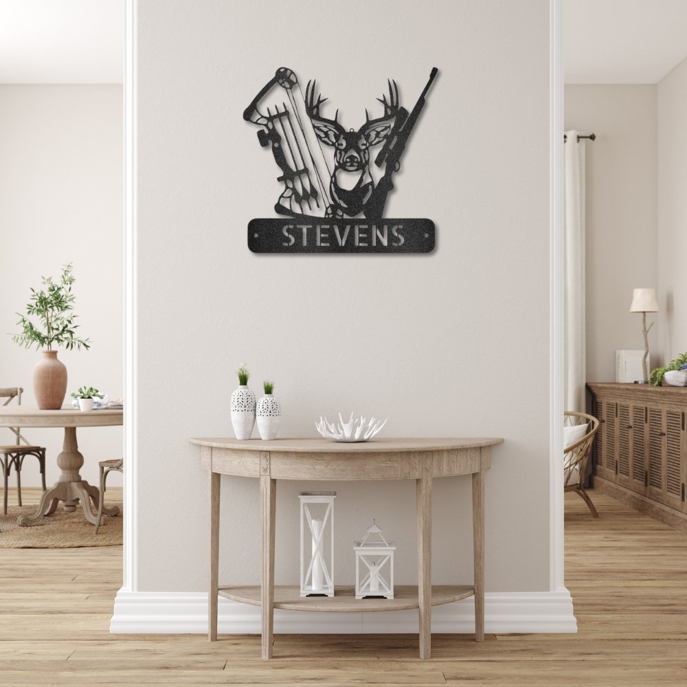 Premium Deer Hunter Monogram - Artisan Steel Wall Art Black / 12" Steel Sign Giftinum