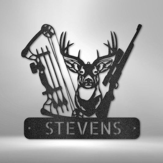 Premium Deer Hunter Monogram - Artisan Steel Wall Art Black / 12" Steel Sign Giftinum