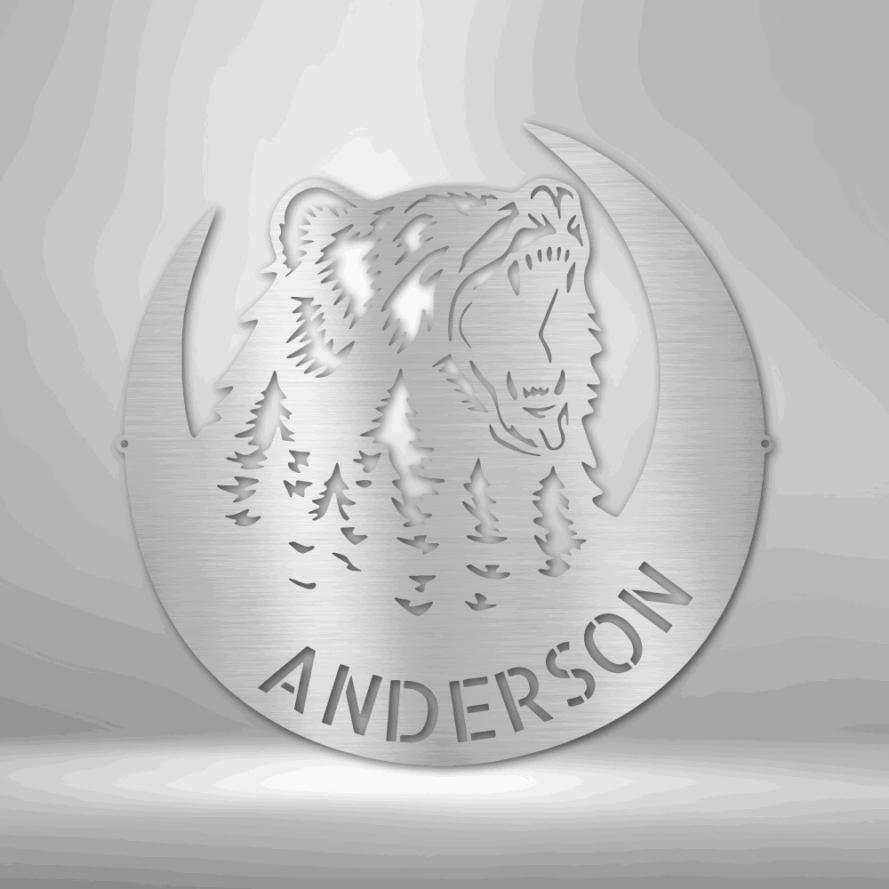Roaring Bear Monogram - Steel Sign Silver / 12" Steel Sign Giftinum