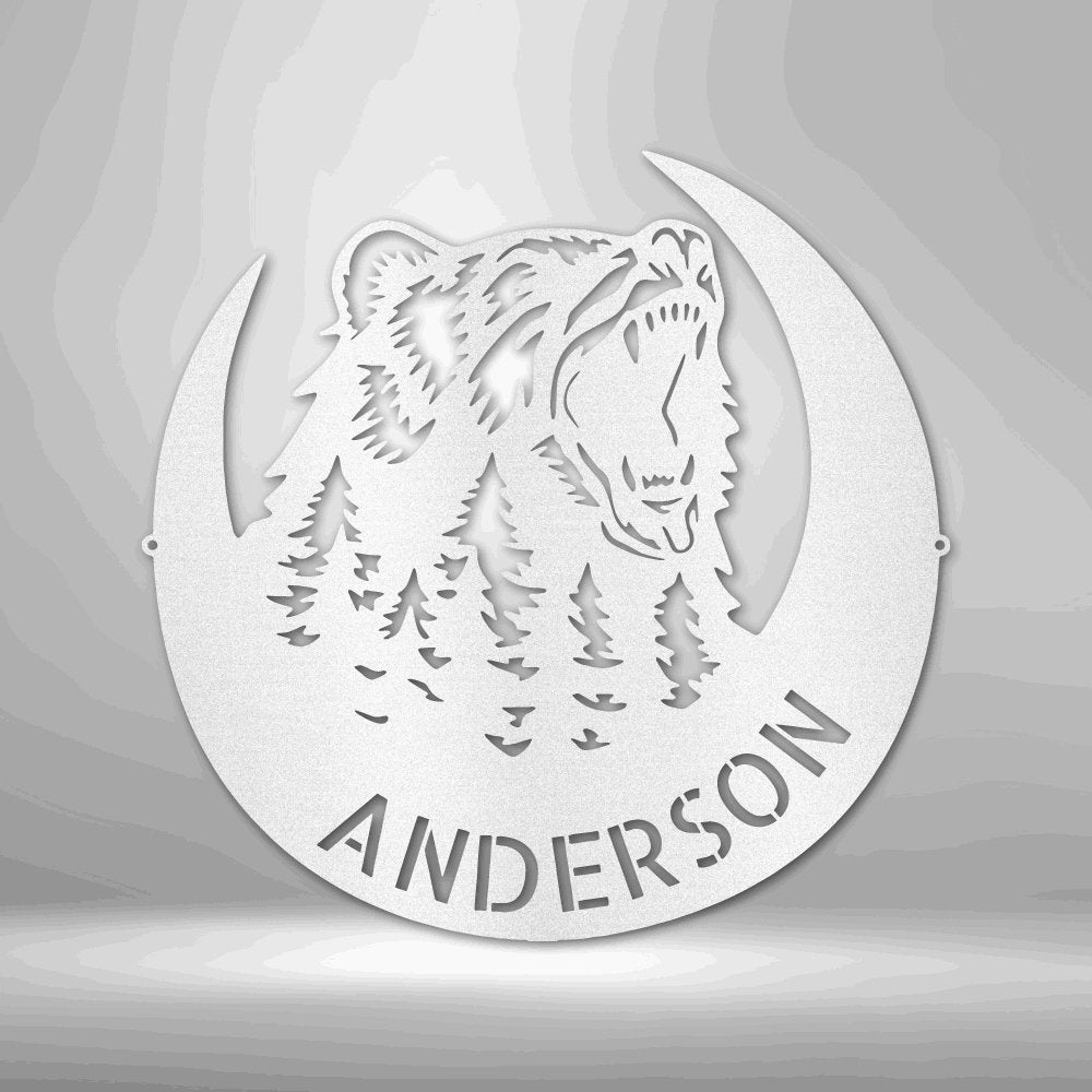 Roaring Bear Monogram - Steel Sign White / 12" Steel Sign Giftinum