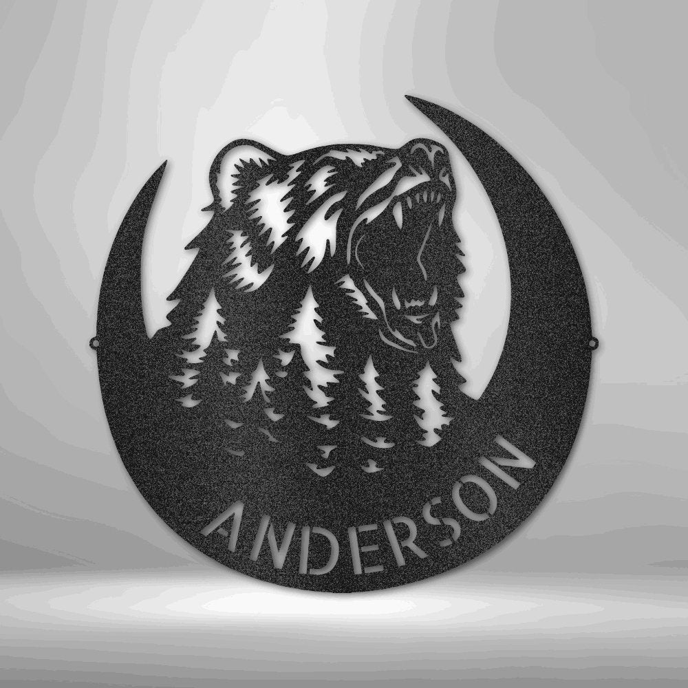 Roaring Bear Monogram - Steel Sign Black / 12" Steel Sign Giftinum