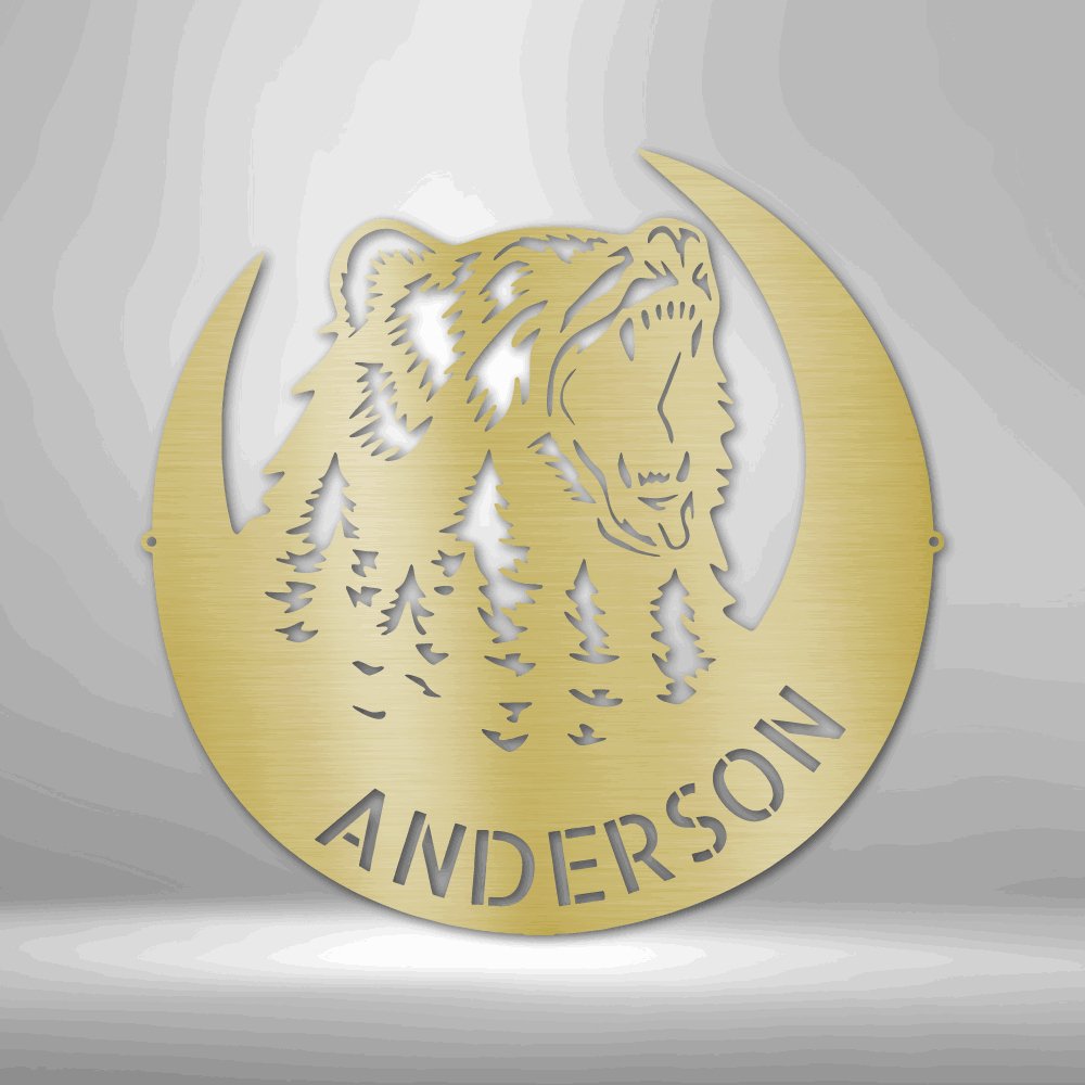 Roaring Bear Monogram - Steel Sign Gold / 12" Steel Sign Giftinum