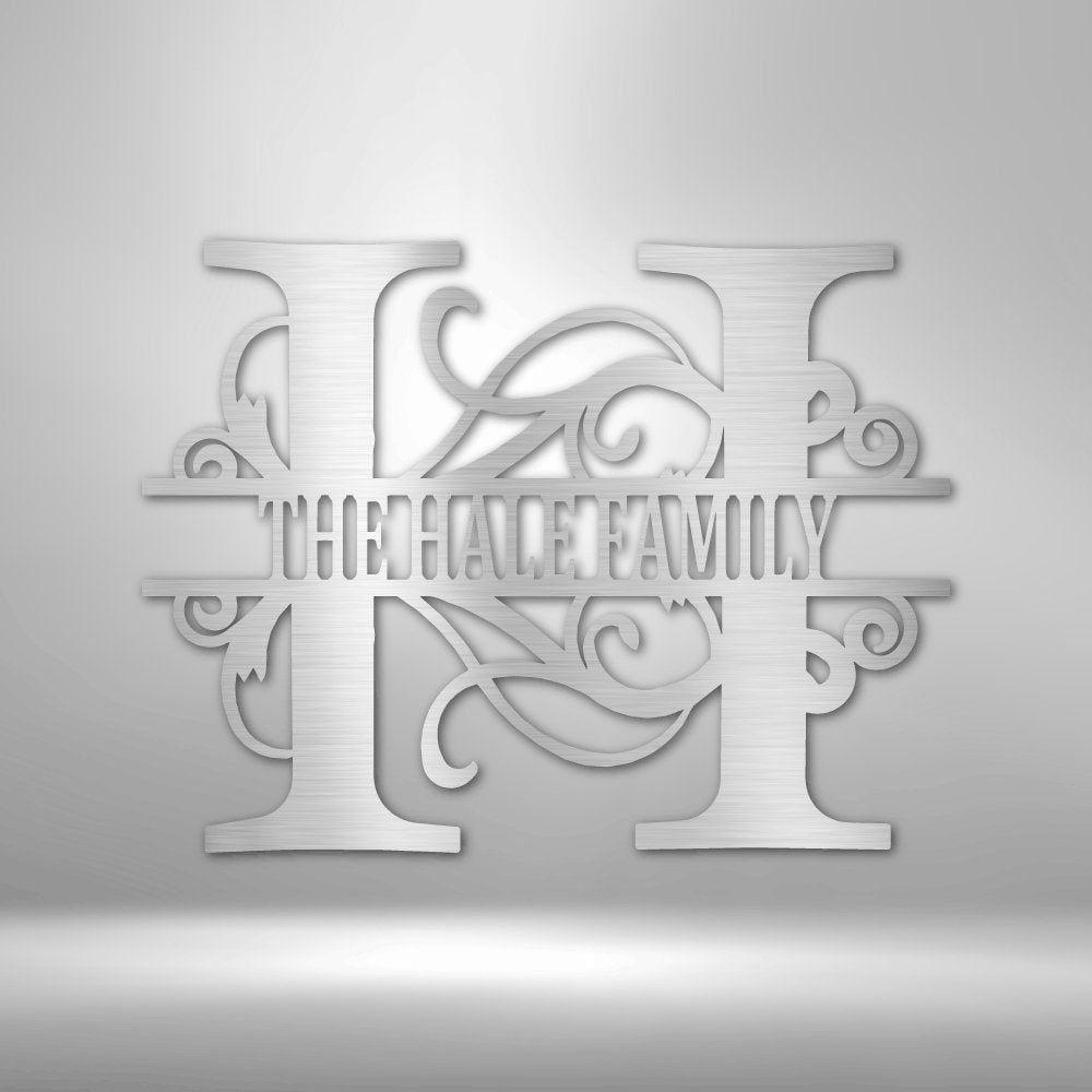 Split Letter Monogram - Steel Sign Silver / 12" Steel Sign Giftinum